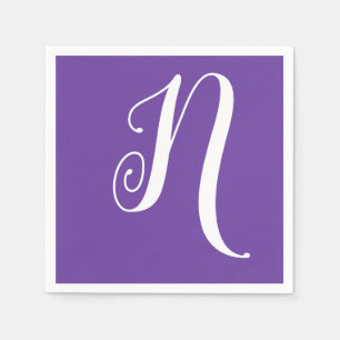 White Large Stylish Monogram   Royal Lila Serviette