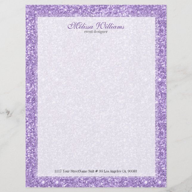 White & Lavender Lila Glitzer Textur Briefbogen (Vorderseite)