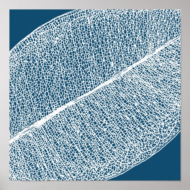 White Leaf Grid Illustration Dunkelblaues Poster (Vorne)
