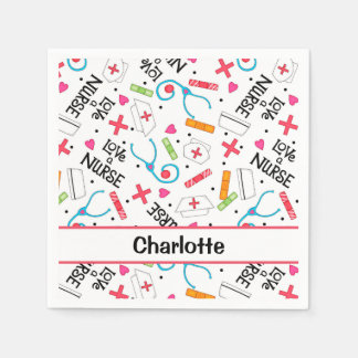 White Liebe a Nurse Whimsy Art Personalisiertes Pa Serviette