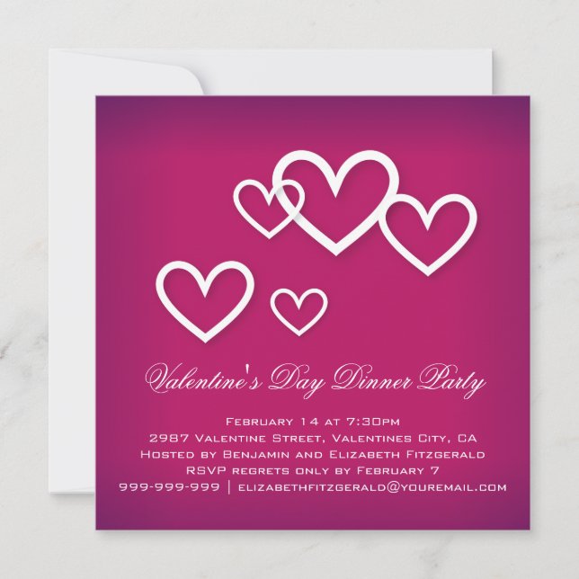 White Liebe Hearts on Dark Pink Valentines Party Einladung (Vorderseite)