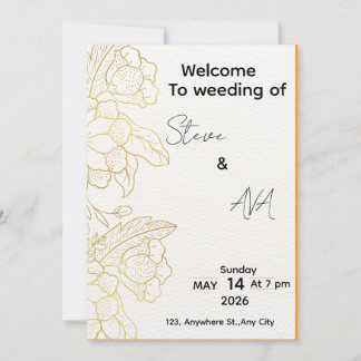 White & Light Gold Elegant Wedding Invitation Einladung