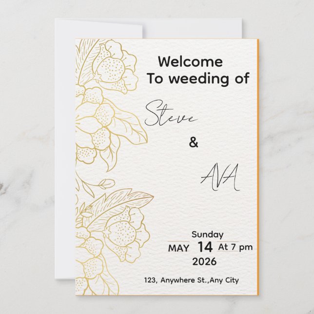 White & Light Gold Elegant Wedding Invitation Einladung (Vorderseite)