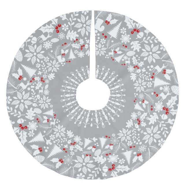 White & Light Gray Geometric Weihnachtsschreath Polyester Weihnachtsbaumdecke (Vorderseite)
