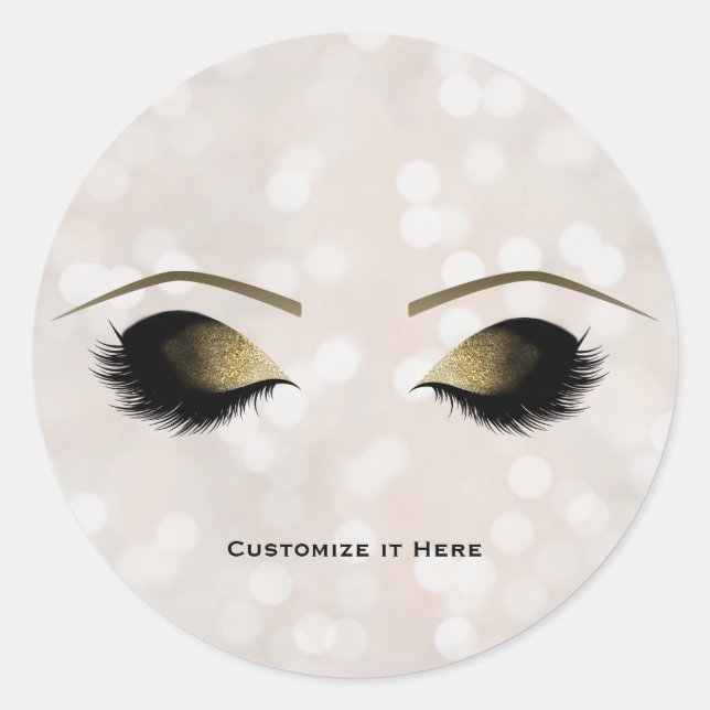 White Lights Glam Gold Makeup Eyelashes Sparkon Runder Aufkleber (Vorderseite)