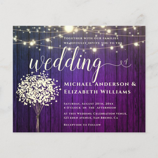 White Lights String & Natural Rustic Wood Hochzeit Flyer (Vorne)