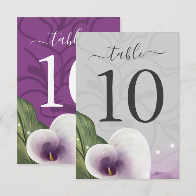 White Lila Calla Lily Wedding Tischnummer Cards (Vorne/Hinten)