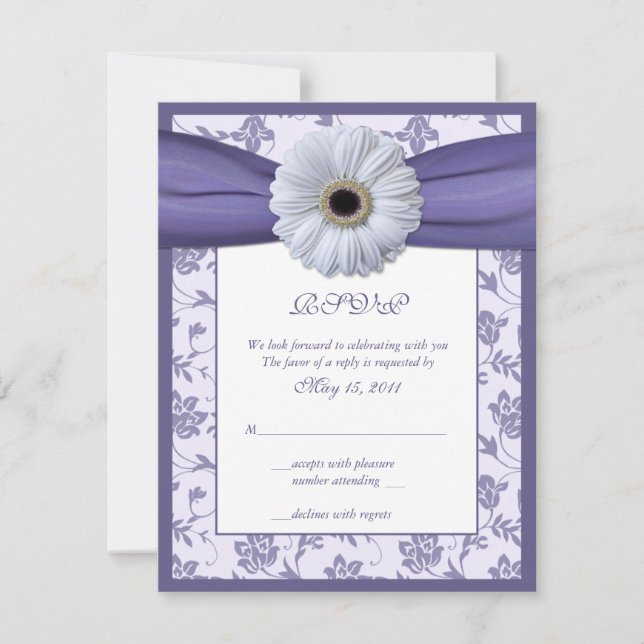 White Lila Floral Damask Wedding Reply Card RSVP Karte (Vorderseite)