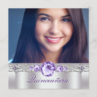 White Lila Foto Quinceanera Einladung