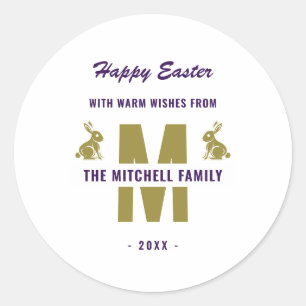 White Lila Gold Monogram Name Happy Ostersonne Runder Aufkleber