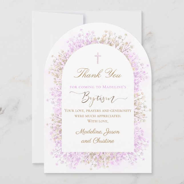 white lilac flowers Baptism thank you card Einladung (Vorderseite)