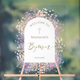 white lilac flowers Baptism welcome sign Acrylschild