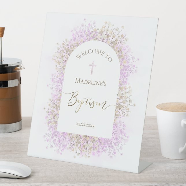 white lilac flowers Baptism welcome sign Sockelschild (In Situ)