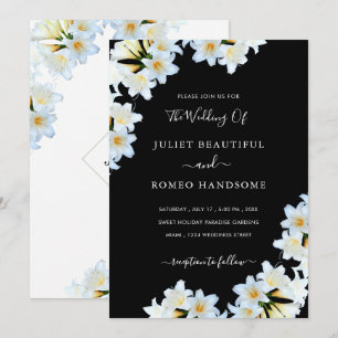 White Lilies Black Wedding Einladung Beispiel