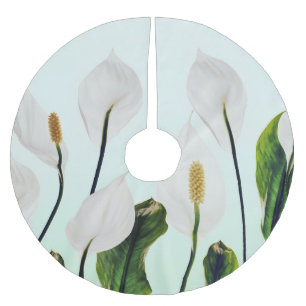 White Lilies Blume Blau Nahtlos Polyester Weihnachtsbaumdecke