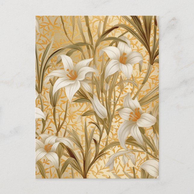 White Lilies Chiyogami Postkarte (Vorderseite)