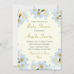 White Lilies Frame Baby Dusche Einladung Vorlage