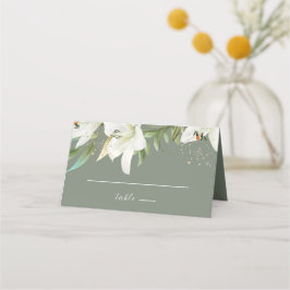 White Lilies Gold Dots Platzkarte