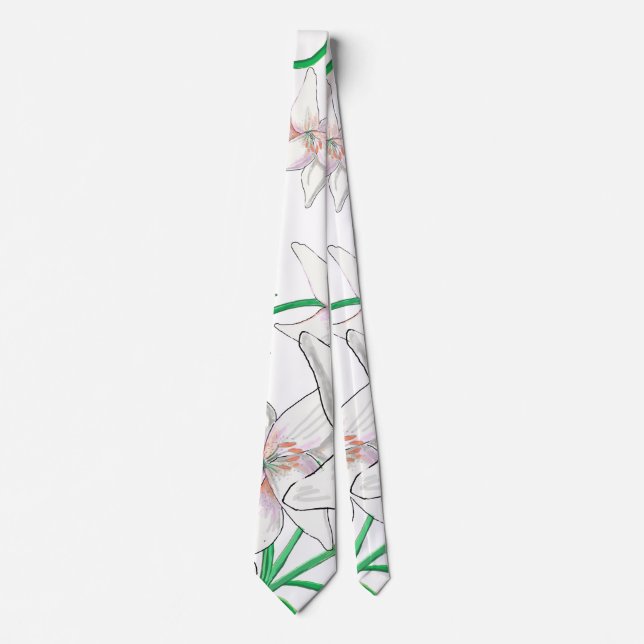 White Lilies Illustration Krawatte (Vorderseite)