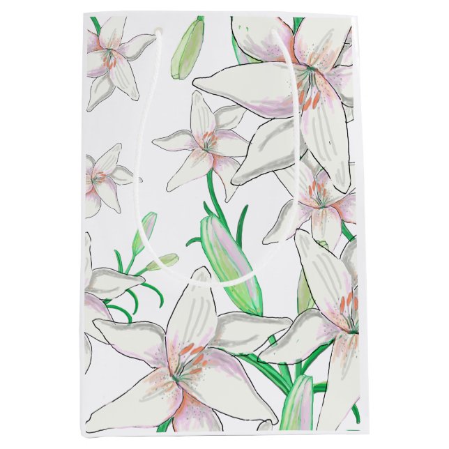 White Lilies Illustration Mittlere Geschenktüte (Vorderseite)