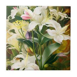 White Lilies in Bloom Fliese