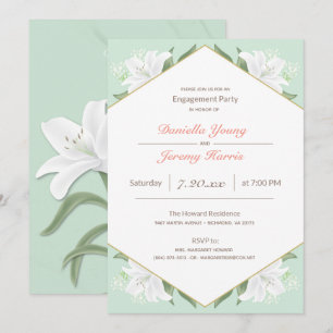 White Lilies & Mild Mint Engagement Party Einladung