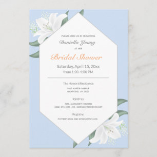 White Lilies & Powder Blue Brautparty Einladung