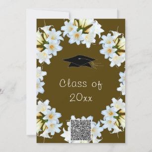 White Lilies QR Code Graduation Invitation Exemple
