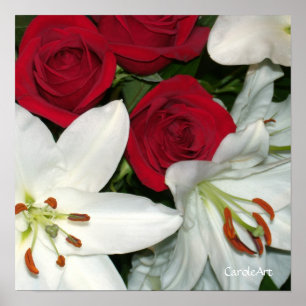 "White Lilies Rote Rosen" Art Poster