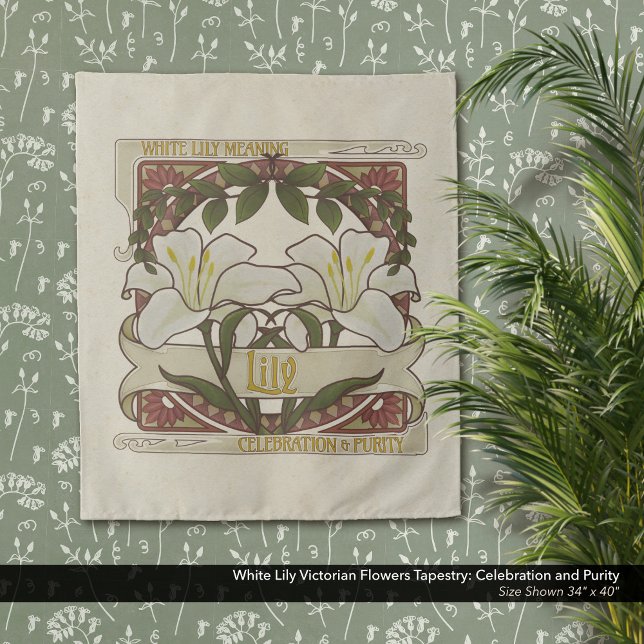 White Lilies Vintage Blume Feiern Reinheit Wandteppich (White Lily Victorian Flowers Tapestry: Celebration and Purity–Antique White Background)