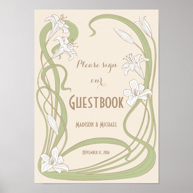 White Lilies Wedding Guestbook Sign Poster (Vorne)