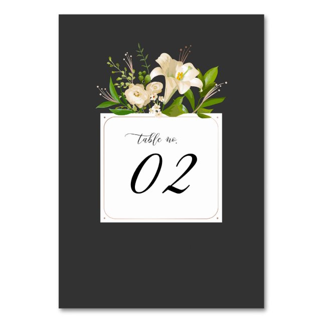 White Lilies Wedding Tischnummer (Vorderseite)