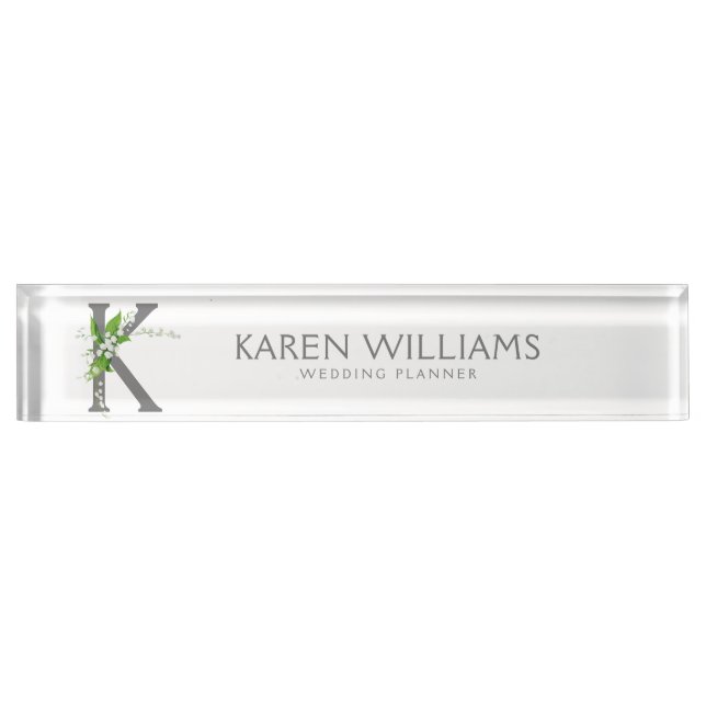 White Lilly Bouquet Floral Monogram Namensplakette (Vorderseite)