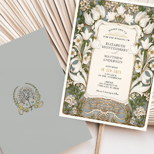 White Lily Art Nouveau Wedding Einladung