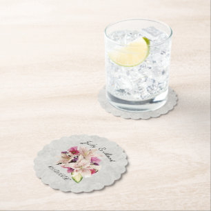 White Lily Floral Marble Hochzeit Papier Untersetz Untersetzer