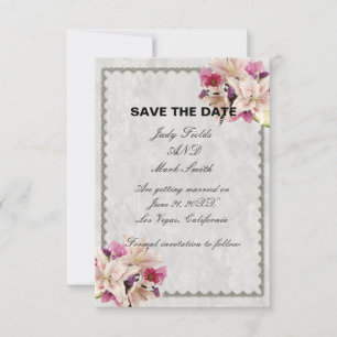 White Lily Floral Marble Save The Date Karte