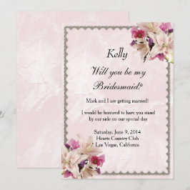 White Lily Floral Pink Marmor Hochzeit Brautjungfr Einladung