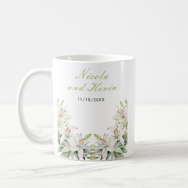 White Lily Flowers Wedding Kaffeetasse (Links)
