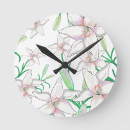White Lily Illustration  Runde Wanduhr