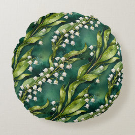 White Lily of the Valley on Teal Rundes Kissen