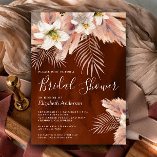 White Lily Palm Pampas Burnt Orange Brautparty Einladung