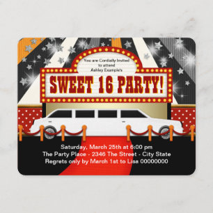 White Limo Movie Star Sweet 16 Party Einladung