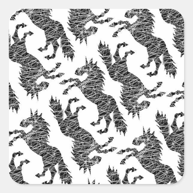 White Lines Unicorn Quadratischer Aufkleber (Vorderseite)