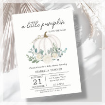 White Little Pumpkin Baby Dusche Einladung