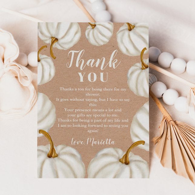 White Little pumpkin kraft fall baby shower Dankeskarte (White Little pumpkin kraft fall baby shower Thank You Card)