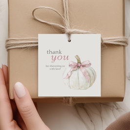 White Little Pumpkin Pink Bow Baby Dusche Danke Geschenkanhänger