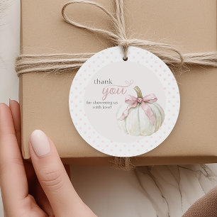 White Little Pumpkin Pink Polka Dots Danke Geschenkanhänger