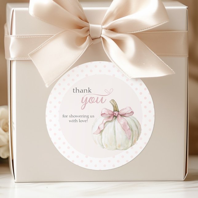 White Little Pumpkin Pink Polka Dots Danke Runder Aufkleber (Von Creator hochgeladen)