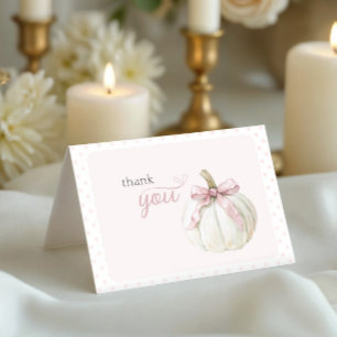 White Little Pumpkin Pink Polka Dots Dankeskarte