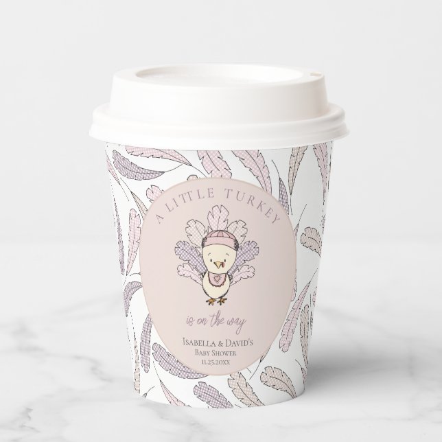 White Little Turkey Feathers Fall Girl Baby Dusche Pappbecher (Vorderseite)